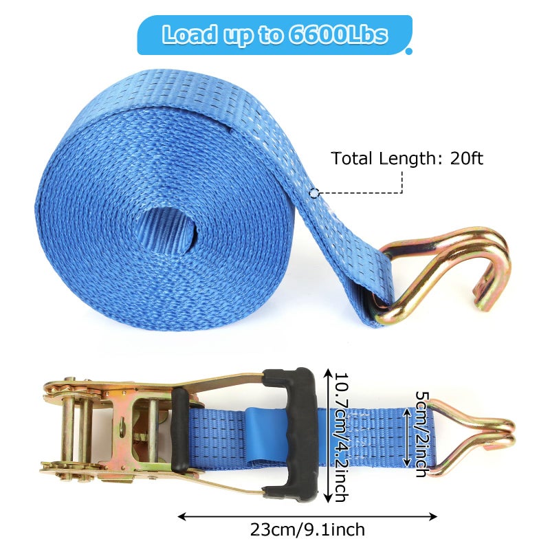 LISHINE 2 Pack 2 Inch Ratchet Straps Heavy Duty 20ft Tie Down Straps Ratchet with Double J Hook  8000 LBS Break Strength  Cargo Ratchet Straps for Truck  Trailers  Kayaks  Car Roof - Image 2